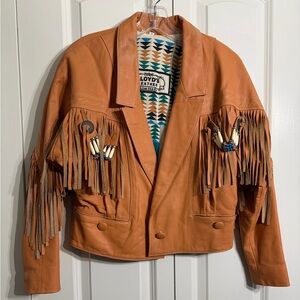 Vintage Llody's Western Fringed Orange Leather Jacket Size S